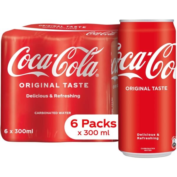 Coca-Cola Original Cold Drink | Soft Drink with Refreshing Fizz | Delicious Cola Flavour | Recyclable Can, 300 ml (Pack of 6)